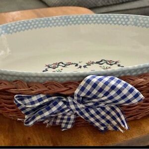 Decorative Ceramic Baking Dish with Wicker and Bow